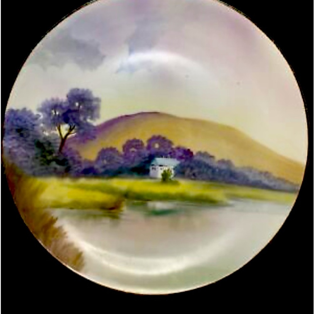 Nippon Hand Painted Plate landscape with house and water no chips 5” across
